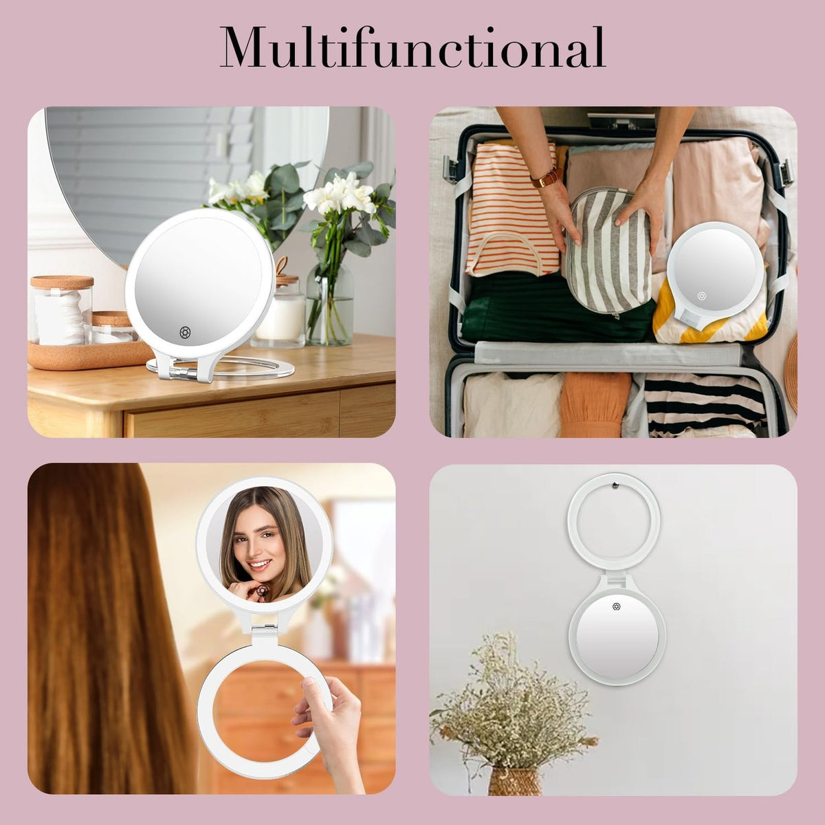 Rechargeable Lighted Travel Makeup Mirror - Double Sided with 3 Light Modes