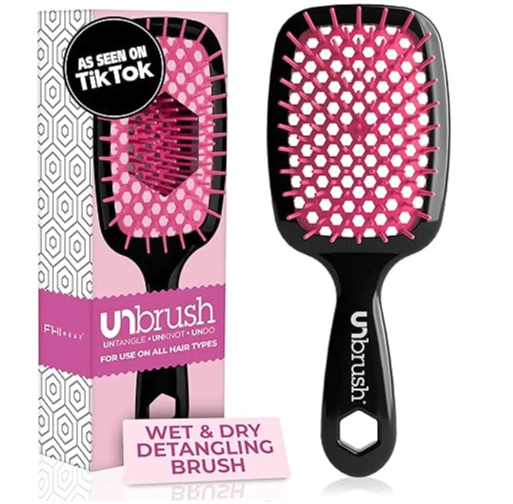 Detangling Hair Brush with Anti-Static Bristles for Wet and Dry Hair - Black Pink