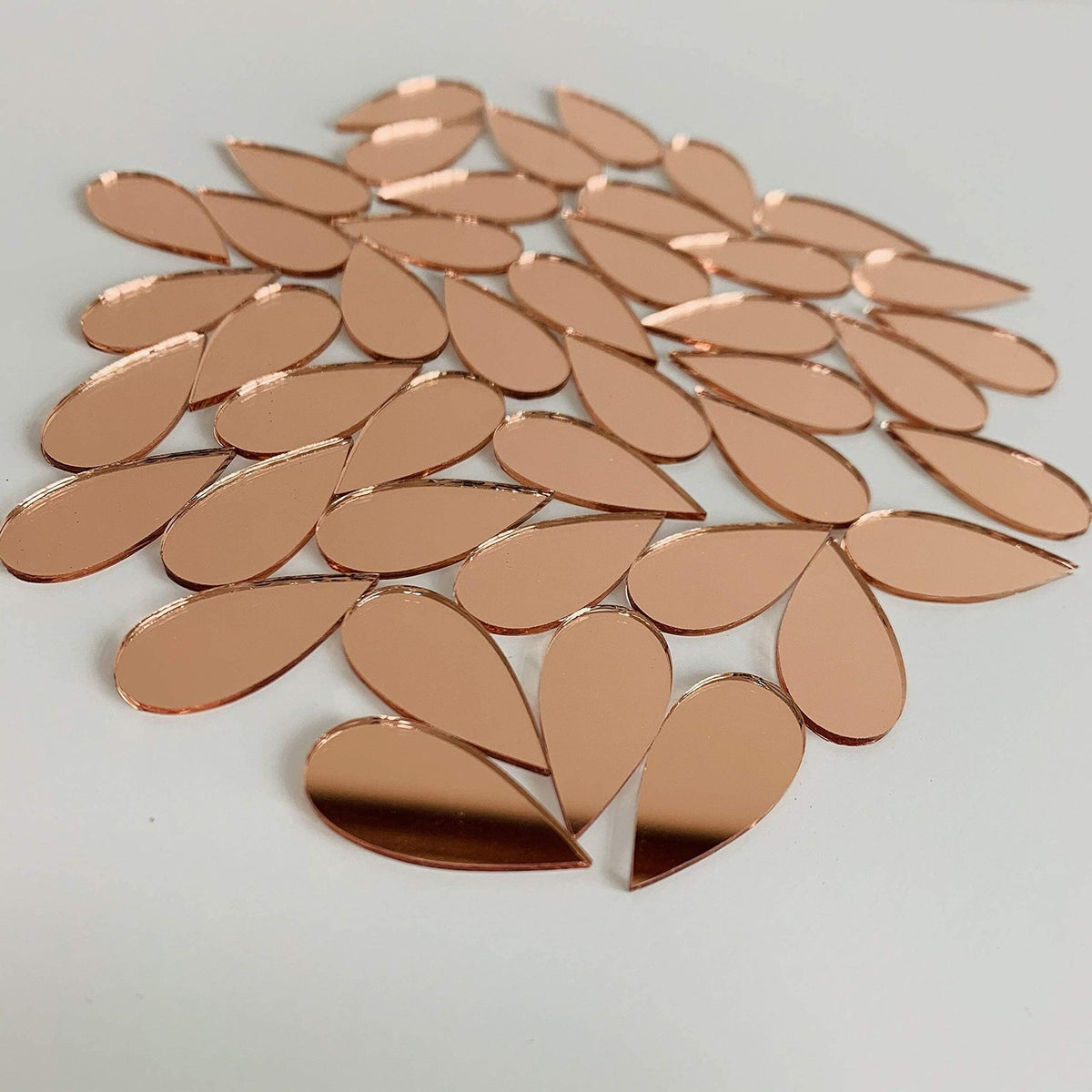 Rose Gold Teardrop Mirror Tiles 150pcs 1" x 1/2" Mosaic Glass Craft Decor