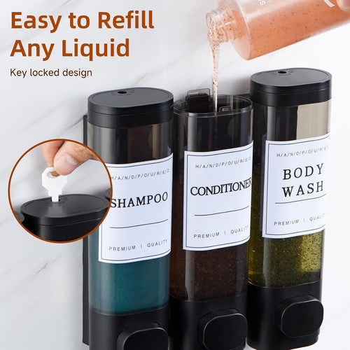 Shampoo and Conditioner Dispenser,Shower Soap Dispenser 3 Chamber No