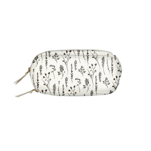 Faux Leather Zipper Pencil Case with Pressed Flowers - White
