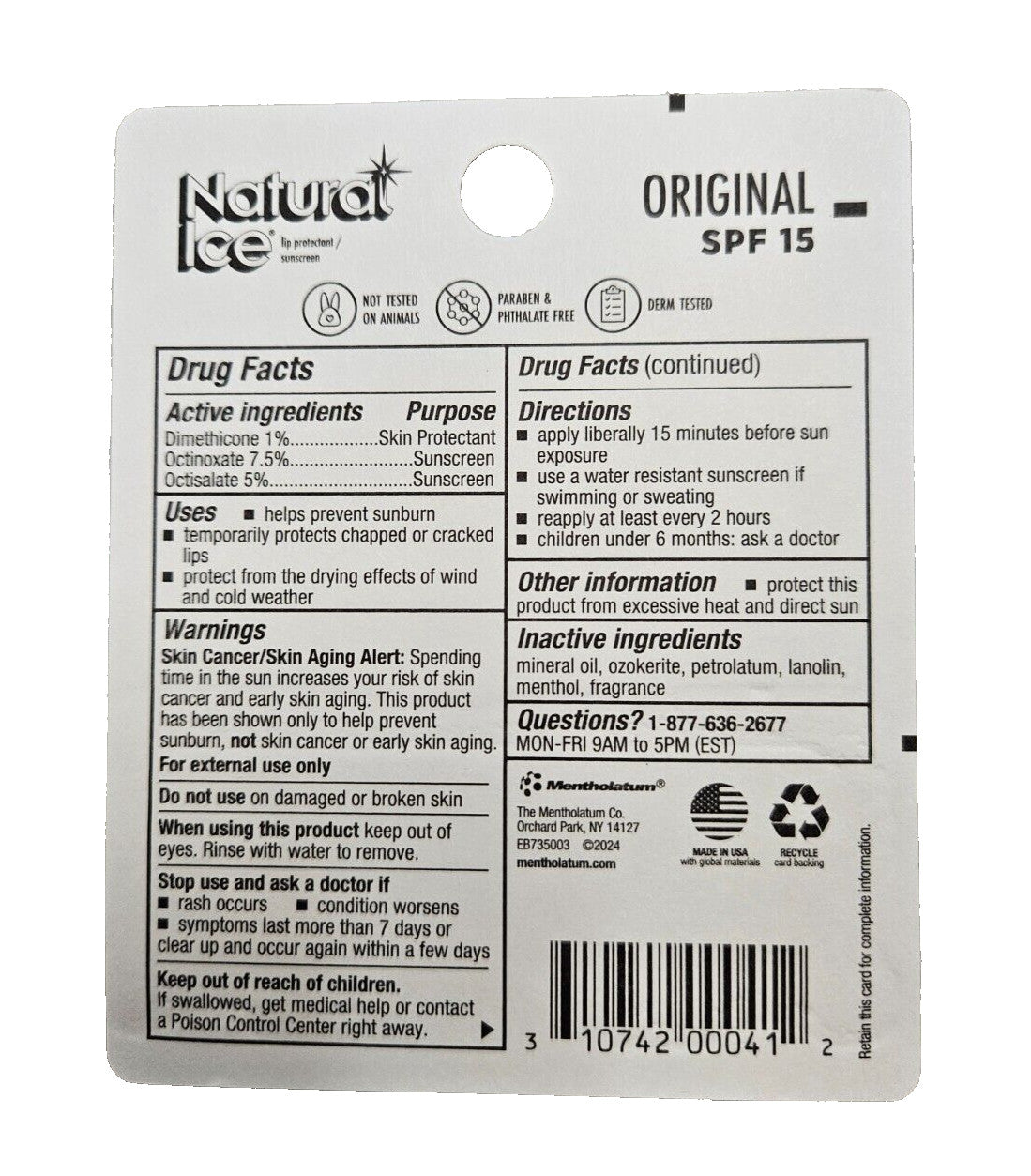 Mentholatum Lip Balm Natural Ice SPF 15 - 12 Tubes, Original & Moisturizing
