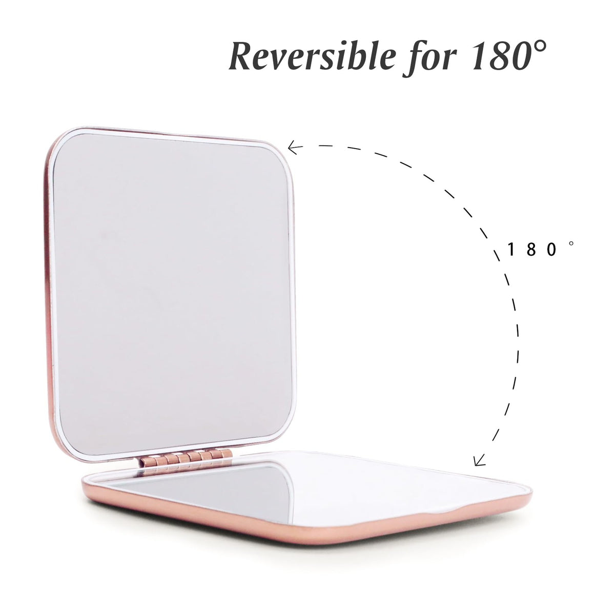 Portable Metal Square Makeup Mirror with 1X/2X Magnification - Rose 2 Pack