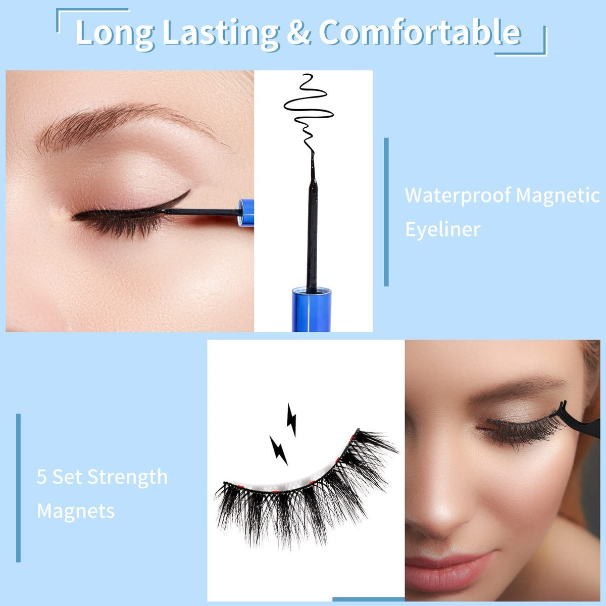 Magnetic Eyelashes and Eyeliner Kit - Reusable 3D Natural Look, 7 Pairs