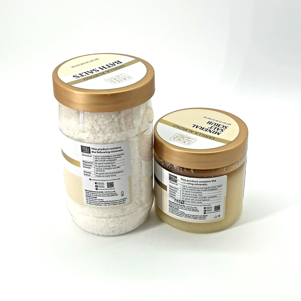 Dead Sea Vanilla Almond Bath Salts (34.2 oz) &Mineral Salt Scrub