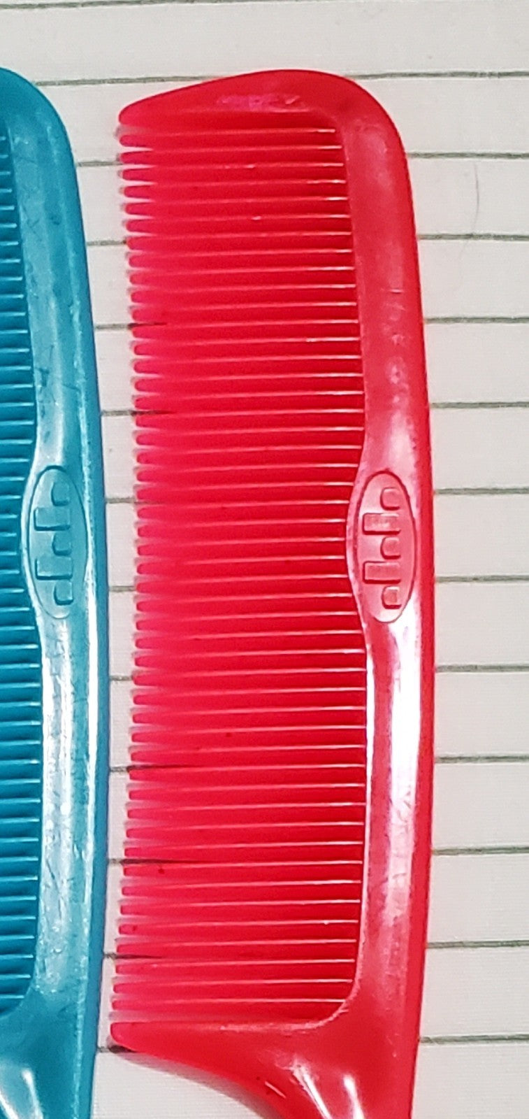 Vintage Tip Top Unbreakable Hair Combs 8 Inch - Blue & Red Set