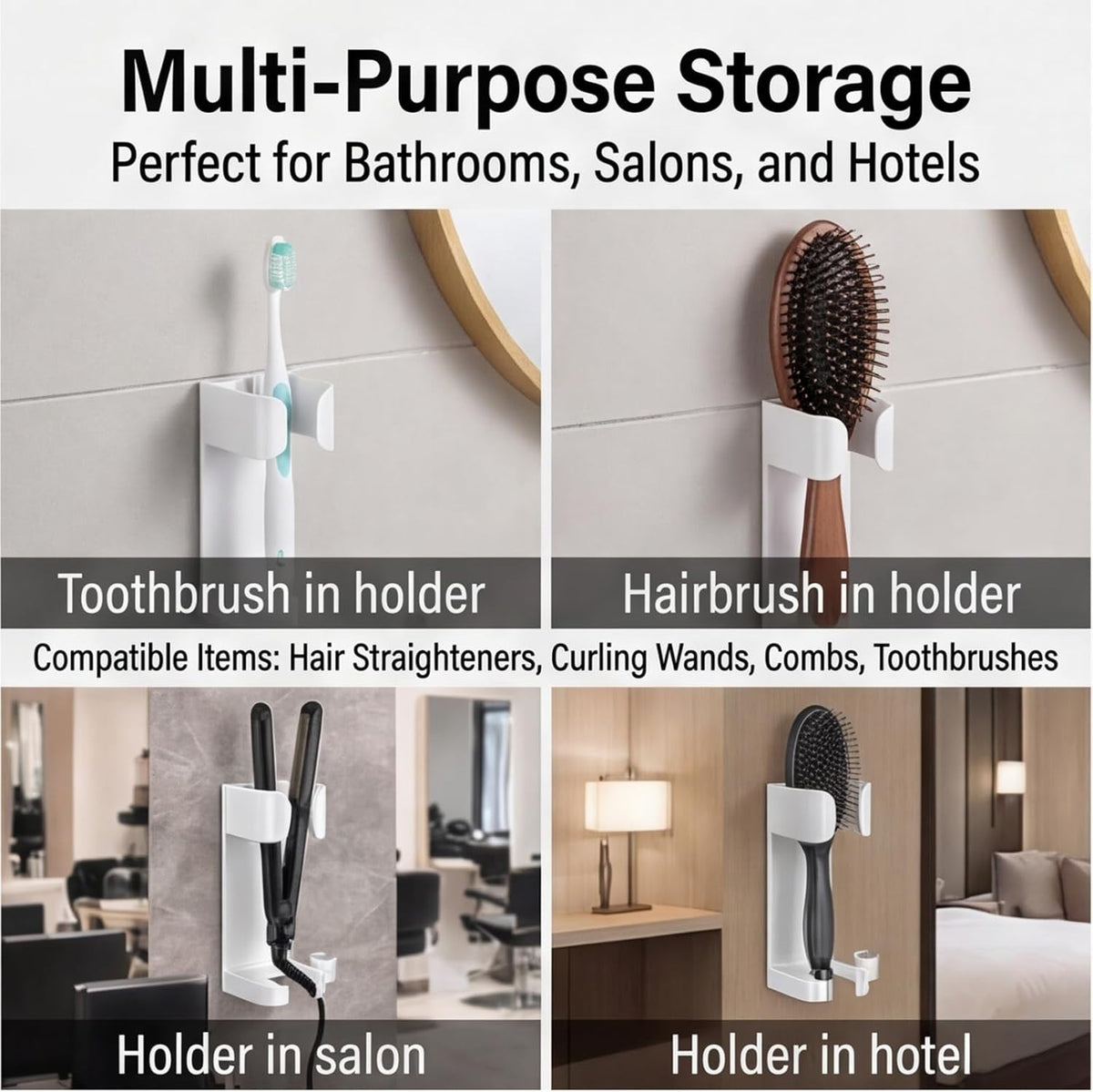 Wall Mount Curling Iron Holder - 2 Pack Hair Tool Organizer for Bathroom