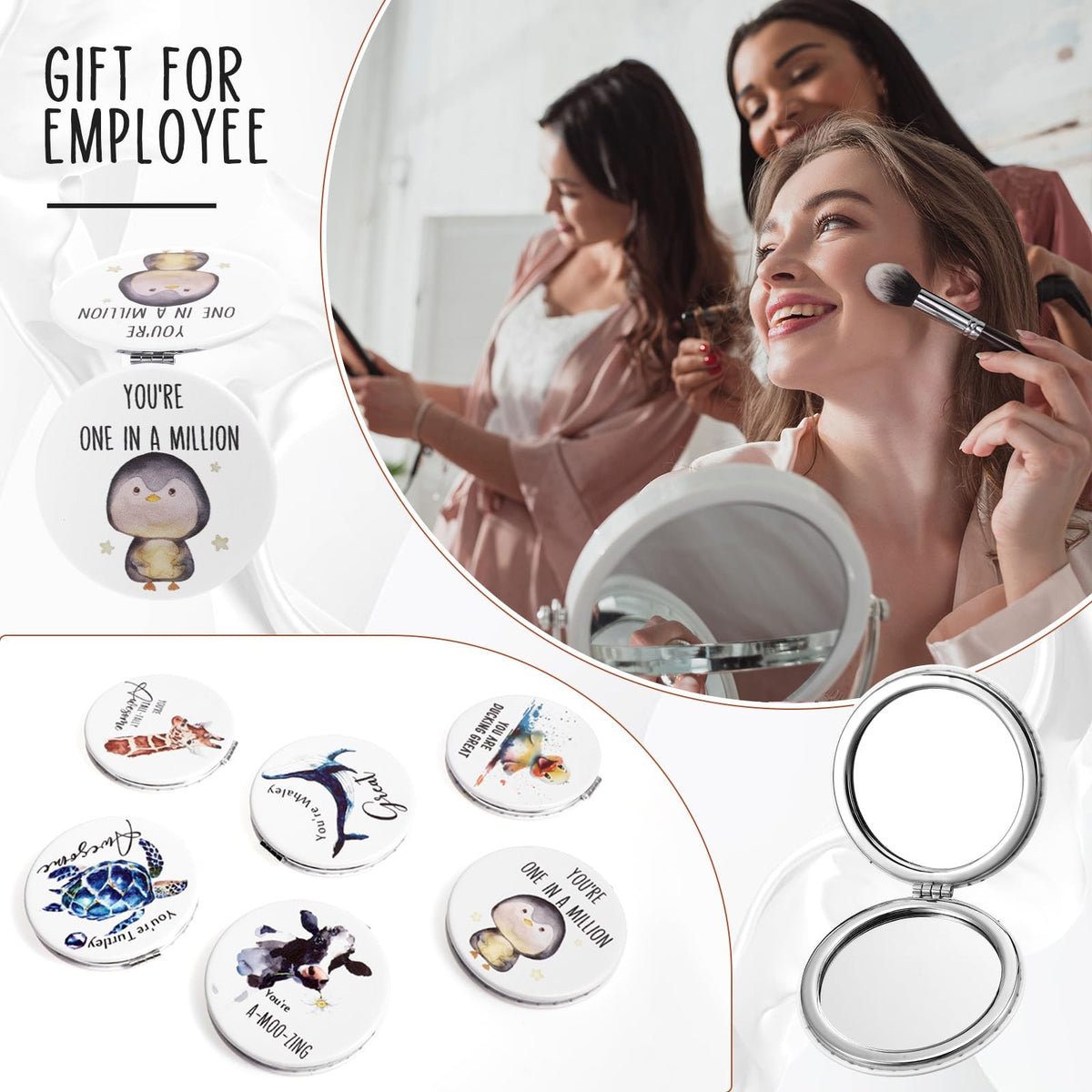 6 Pack Inspirational Compact Mirrors for Women - Employee Appreciation Gift