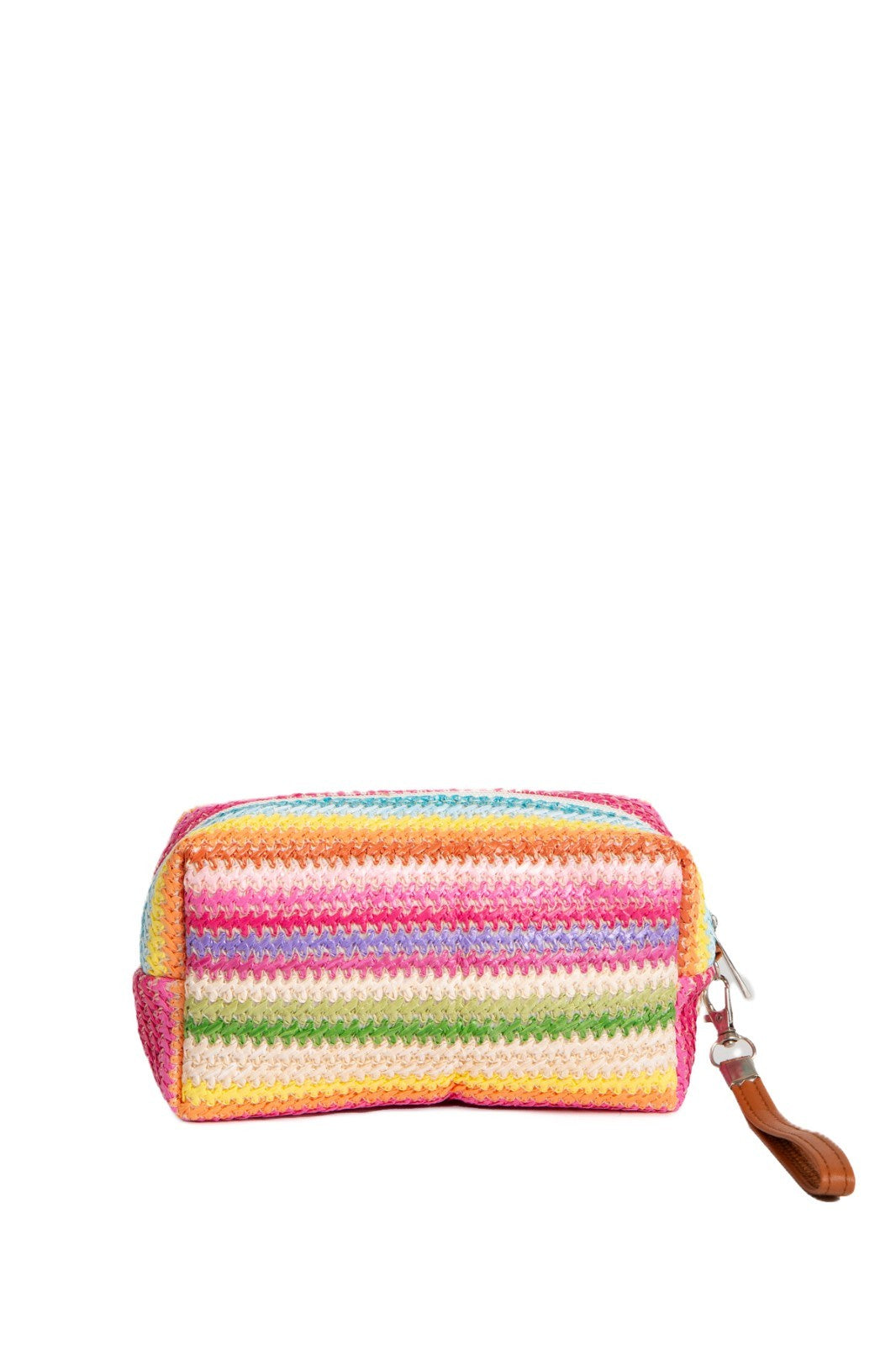 Large Travel Pouch with Zipper & Interior Pocket - Multi-Colored Striped & Daisy Pattern