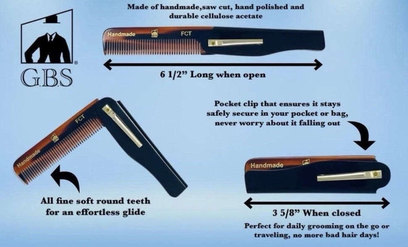Travel Folding Comb Set for Hair, Beard & Mustache - 3 Pack
