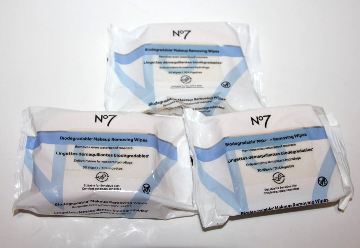 No7 Biodegradable Makeup Remover Wipes (30 Count) for Waterproof Mascara