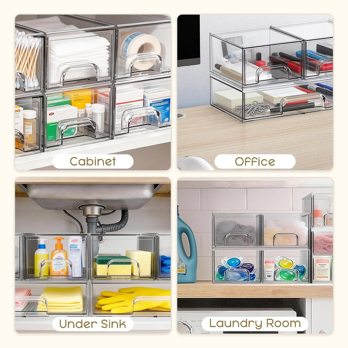 Clear Stackable Acrylic Makeup Storage Drawers 3 Pack Bathroom Organizer
