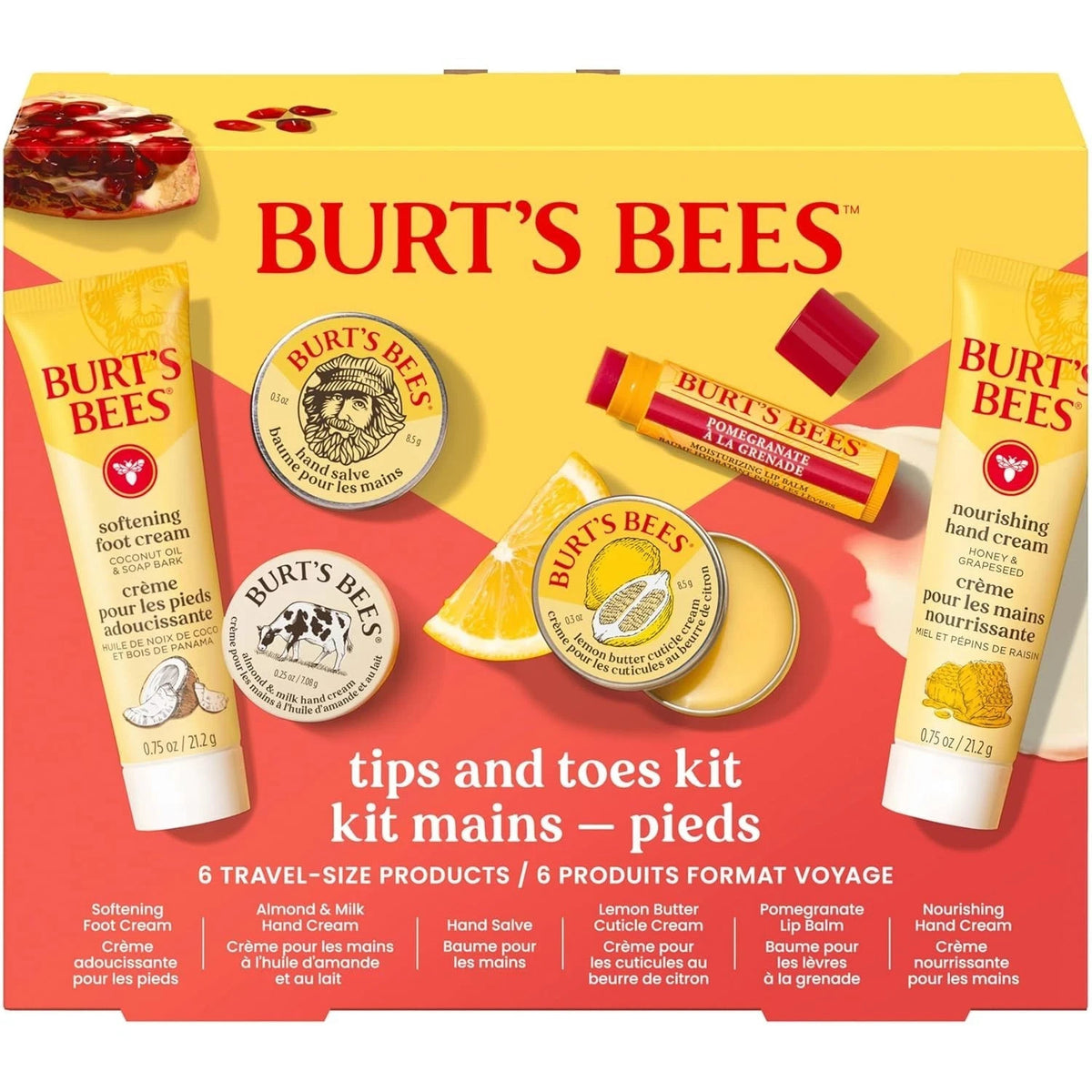 Burt's Bees Tips and Toes Skincare Gift Set - Travel Size 6-Piece Kit