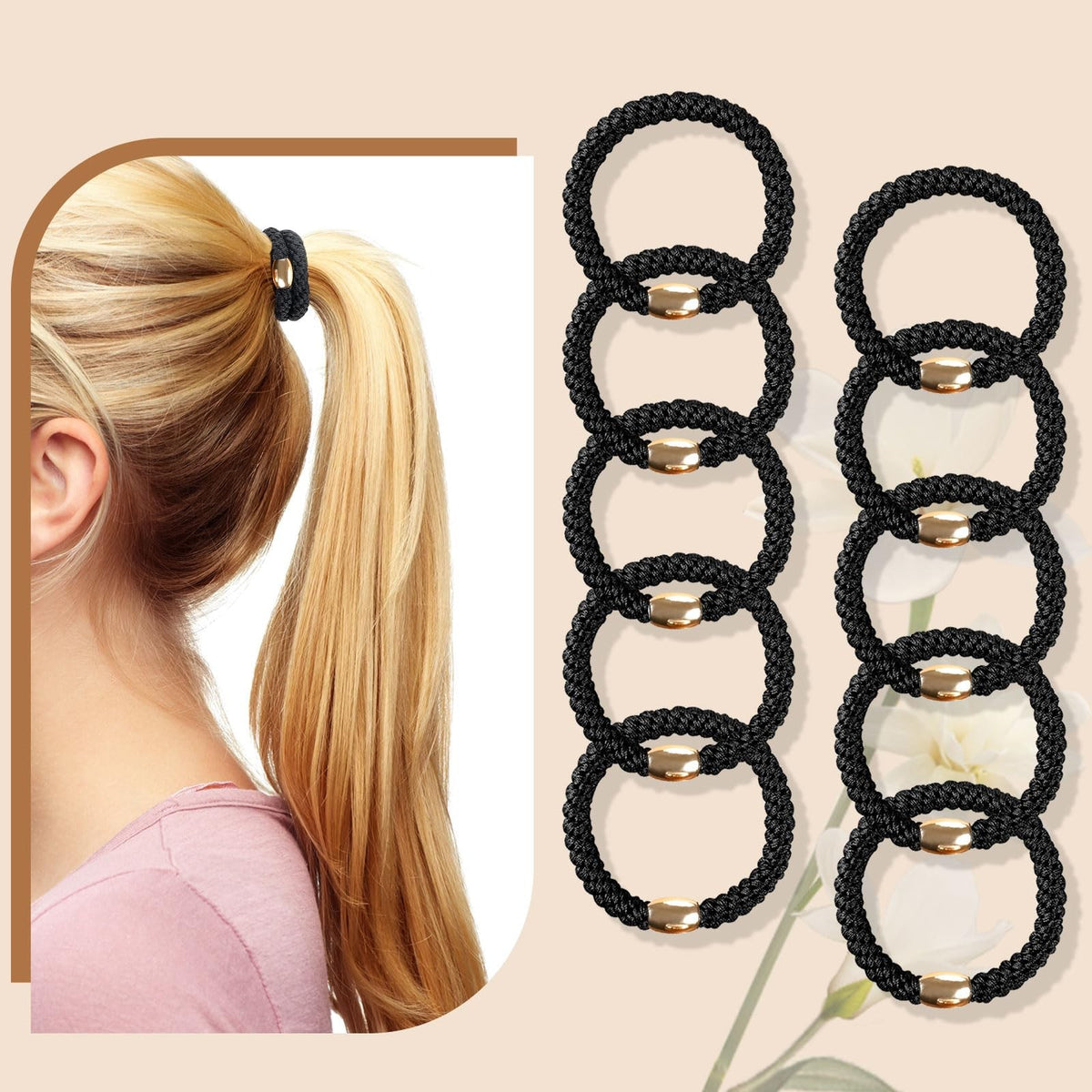 FORENEE 10Pcs Hair Ties No Damage - Black 1 Count (Pack of 10),