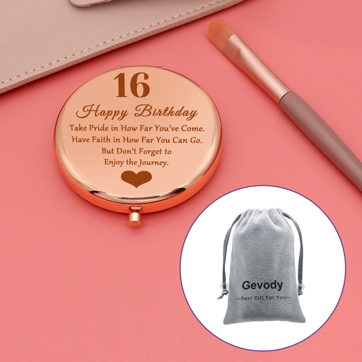 Personal Travel Makeup Mirror for Girls - Rose Gold 16th Birthday Gift