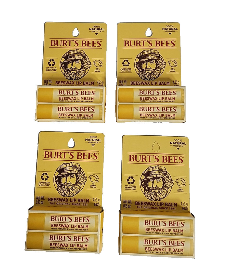 4-Pack Burt's Bees Lip Balm Beeswax 0.15 Oz - Natural Moisturizing Lip Care
