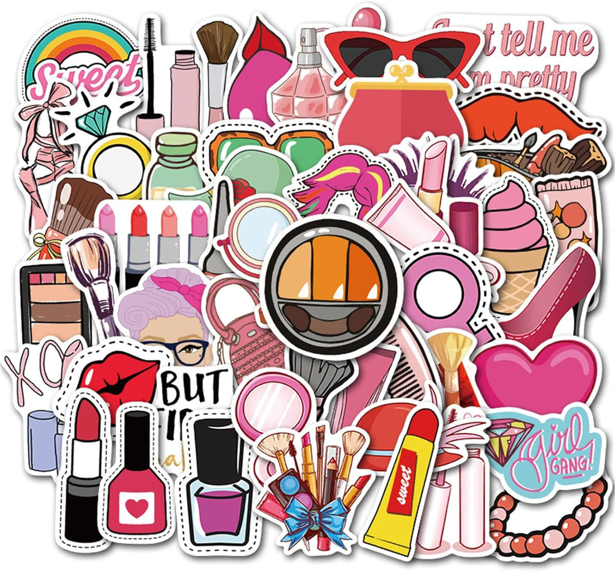 50Pcs Lipstick Makeup Stickers Set - Fun Lady Cosmetic Mirror Decor