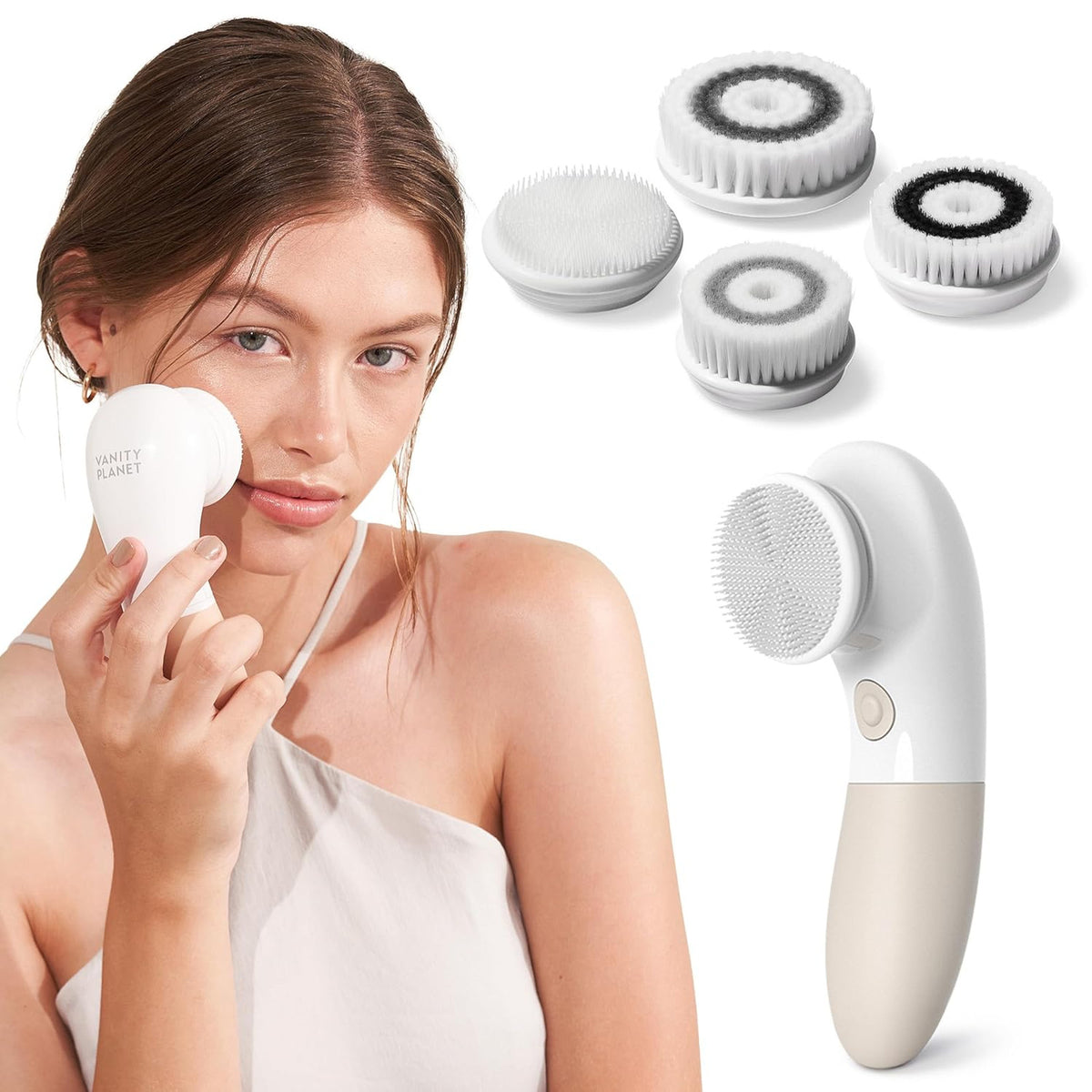 Electric Facial Cleansing Brush with 4 Exfoliating Heads – Waterproof, Handheld
