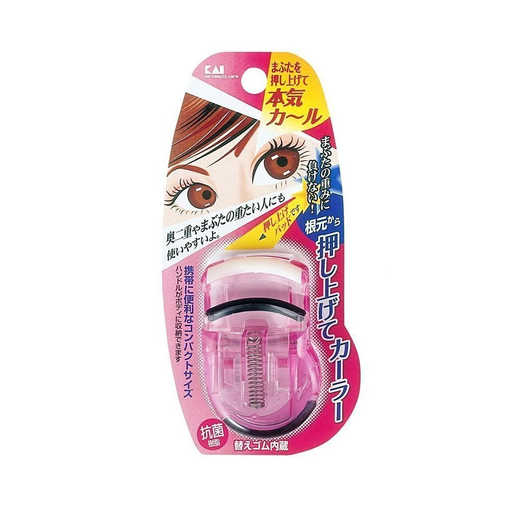Eyelash Push Up Curler - Pink, Compact Lash Lifter with Refill Rubber