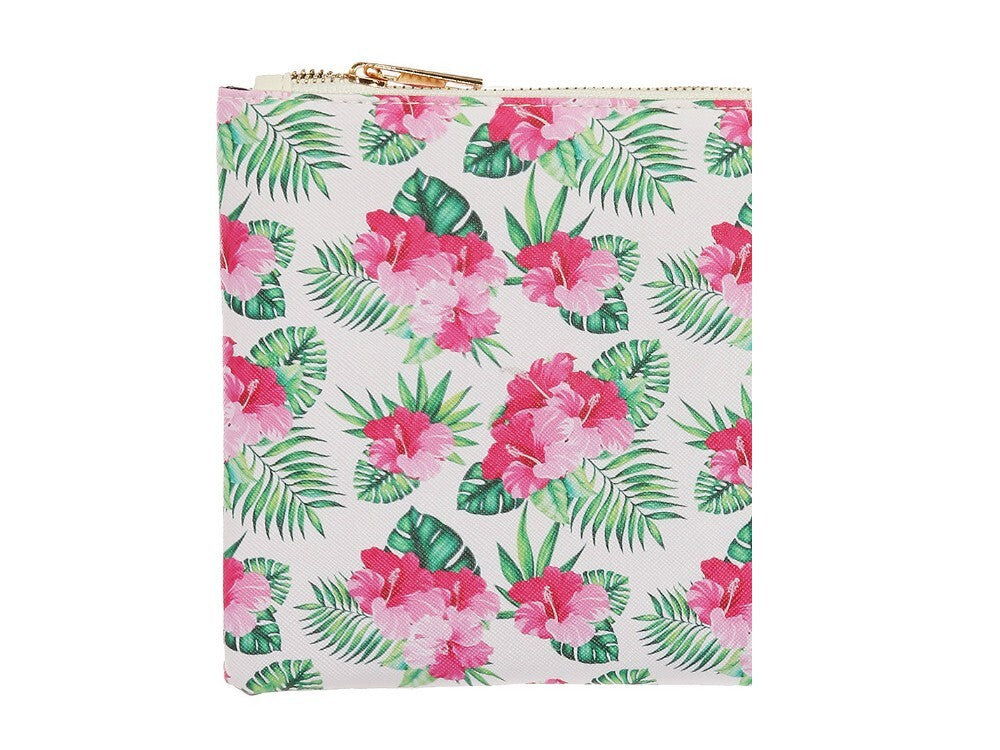 Hibiscus Print Vinyl Makeup Pouch - 10x7 Inch Clutch Bag, Gift Idea