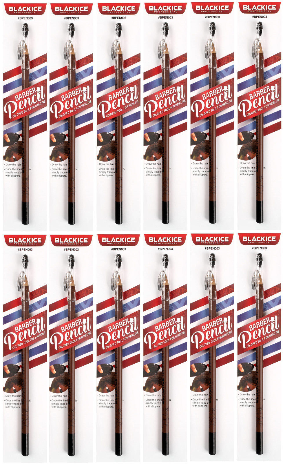 Black Ice Barber Pencil Edge Brown Colored Tool For Hairline 12-Pack