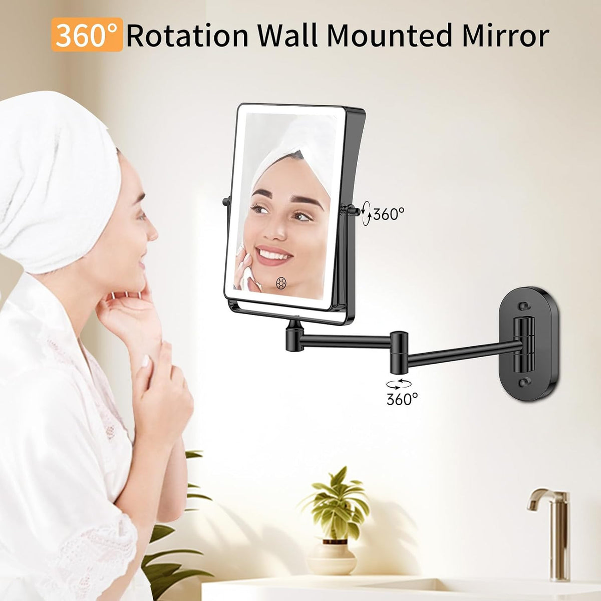 Rechargeable Wall Mounted Makeup Mirror with Lights and Magnification
