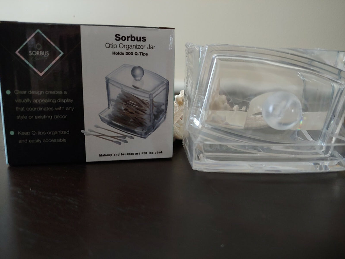 Acrylic Qtip Organizer Jar – Holds 200 Qtips, Sealed, Modern Bathroom Storage