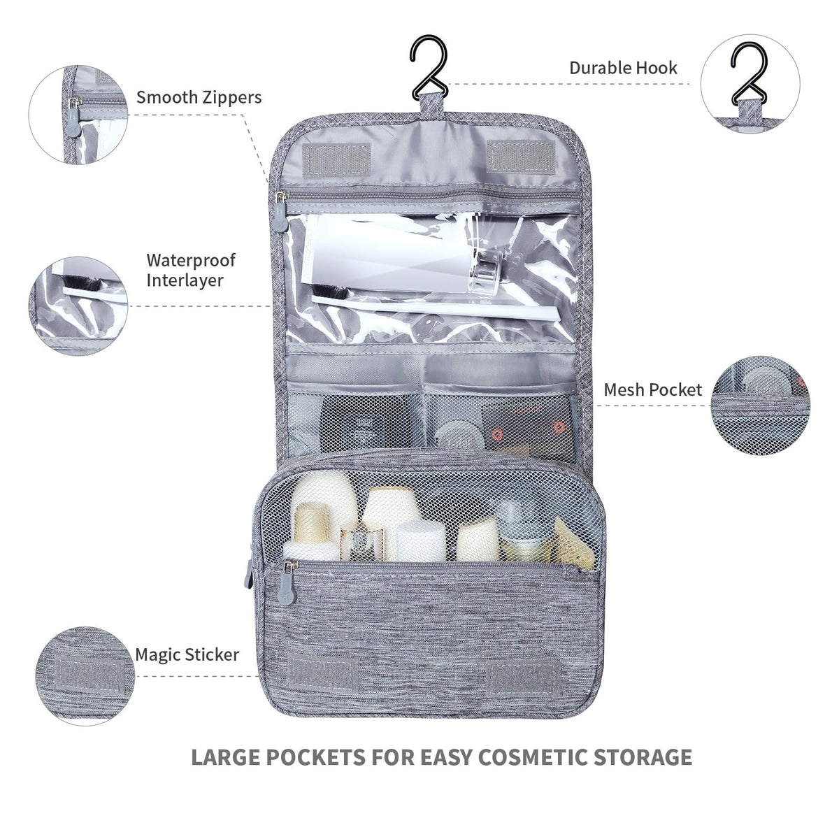 Large Capacity Waterproof Toiletry Bag with Hanging Hook for Travel
