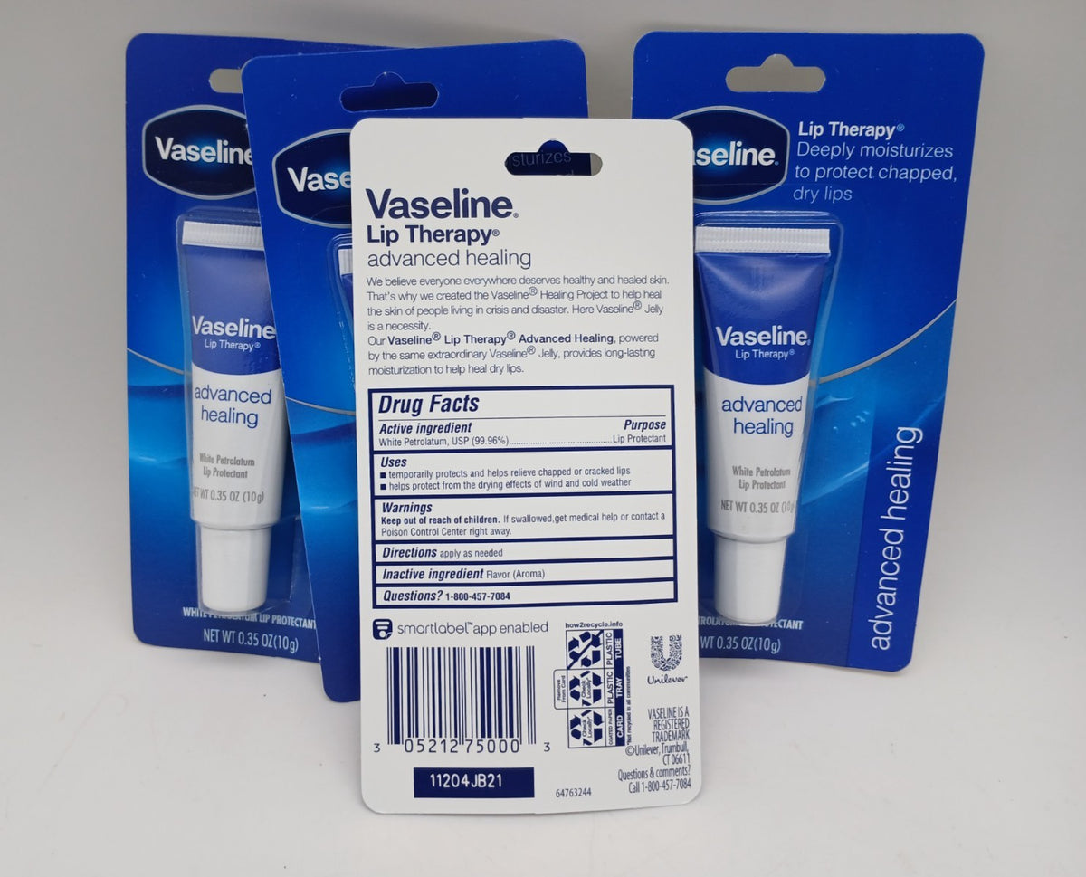 Vaseline Lip Therapy Advanced Healing Lip Balm - 4 Pack, Fragrance-Free, 0.35 oz Tubes