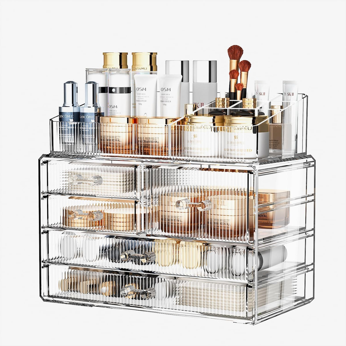 Stackable Clear Acrylic Drawer Organizers for Bathroom and Kitchen Storage