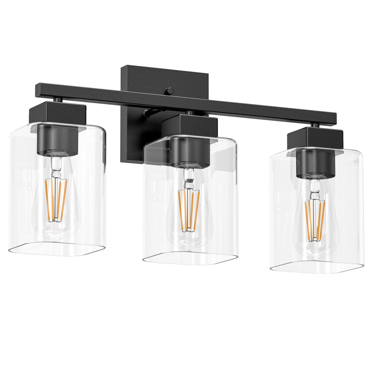 Matte Black Bathroom Vanity Light 3-Light Wall Sconce with Glass Shades
