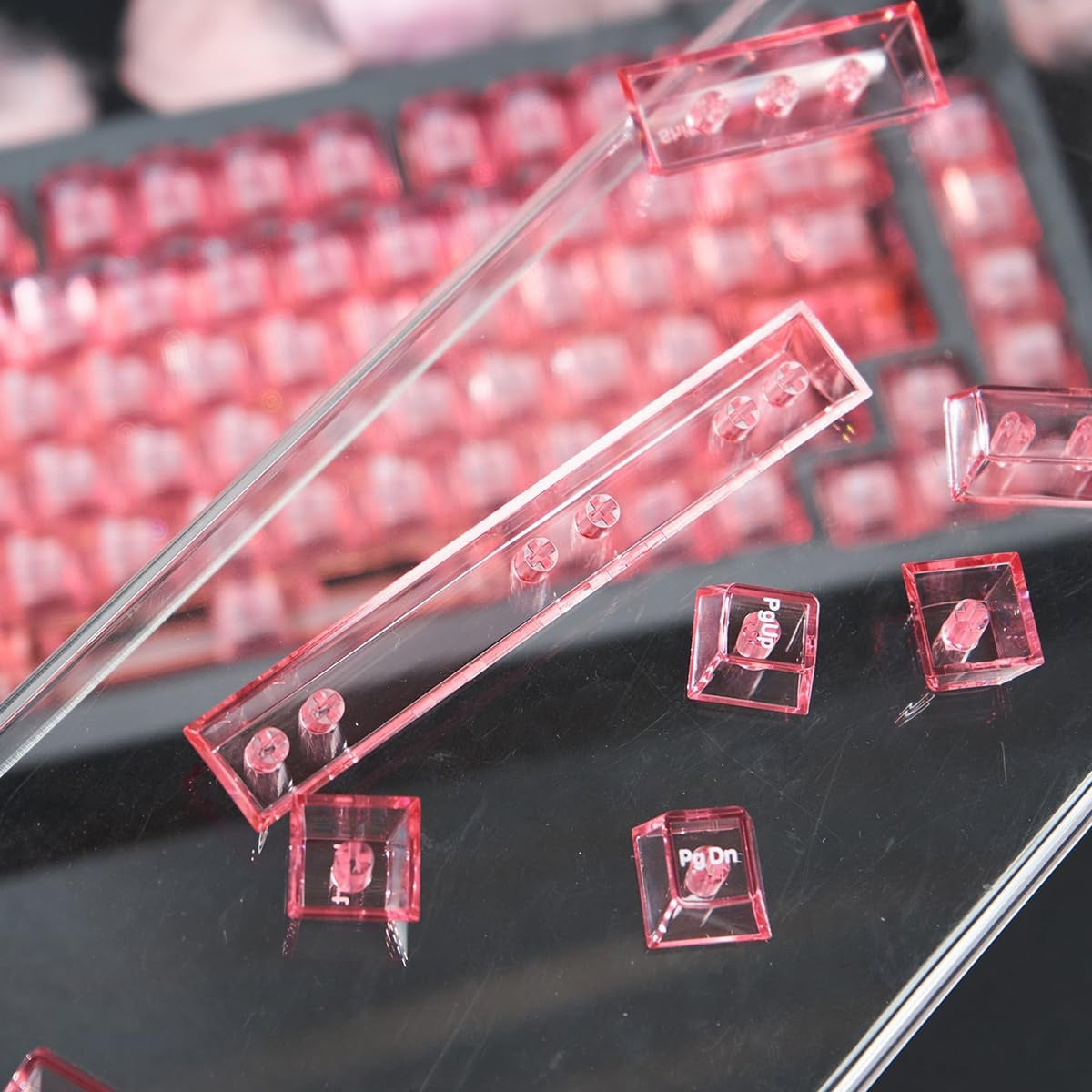 Pink Crystal Clear Keycap Set for Mechanical Gaming Keyboard - 156 Keys Cherry Profile