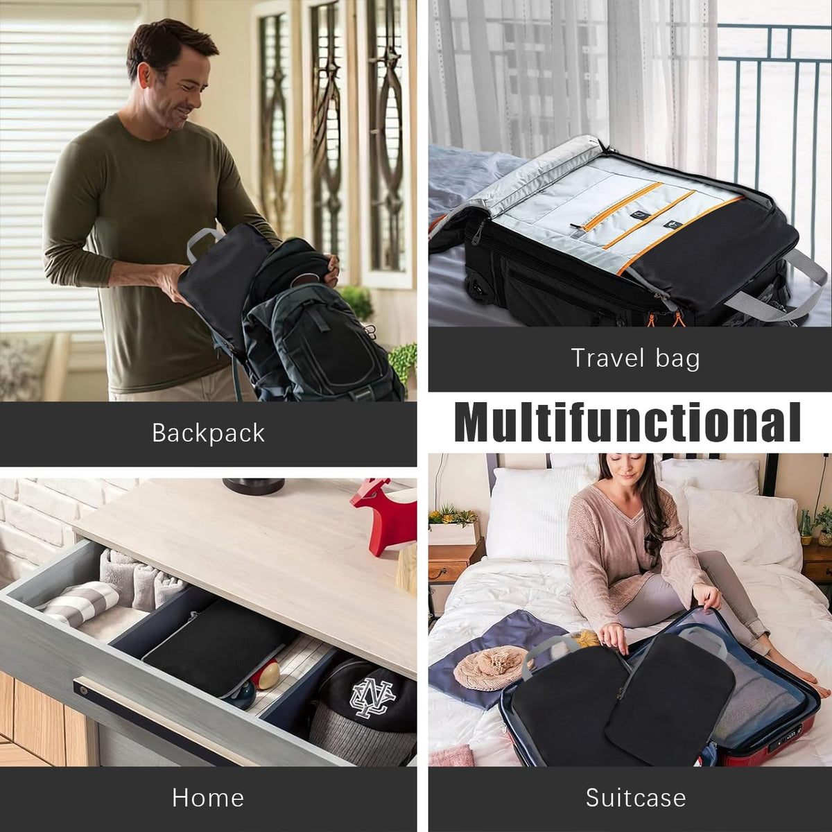 4 Pack Compression Packing Cubes Travel Organizer 1050 cu in Black