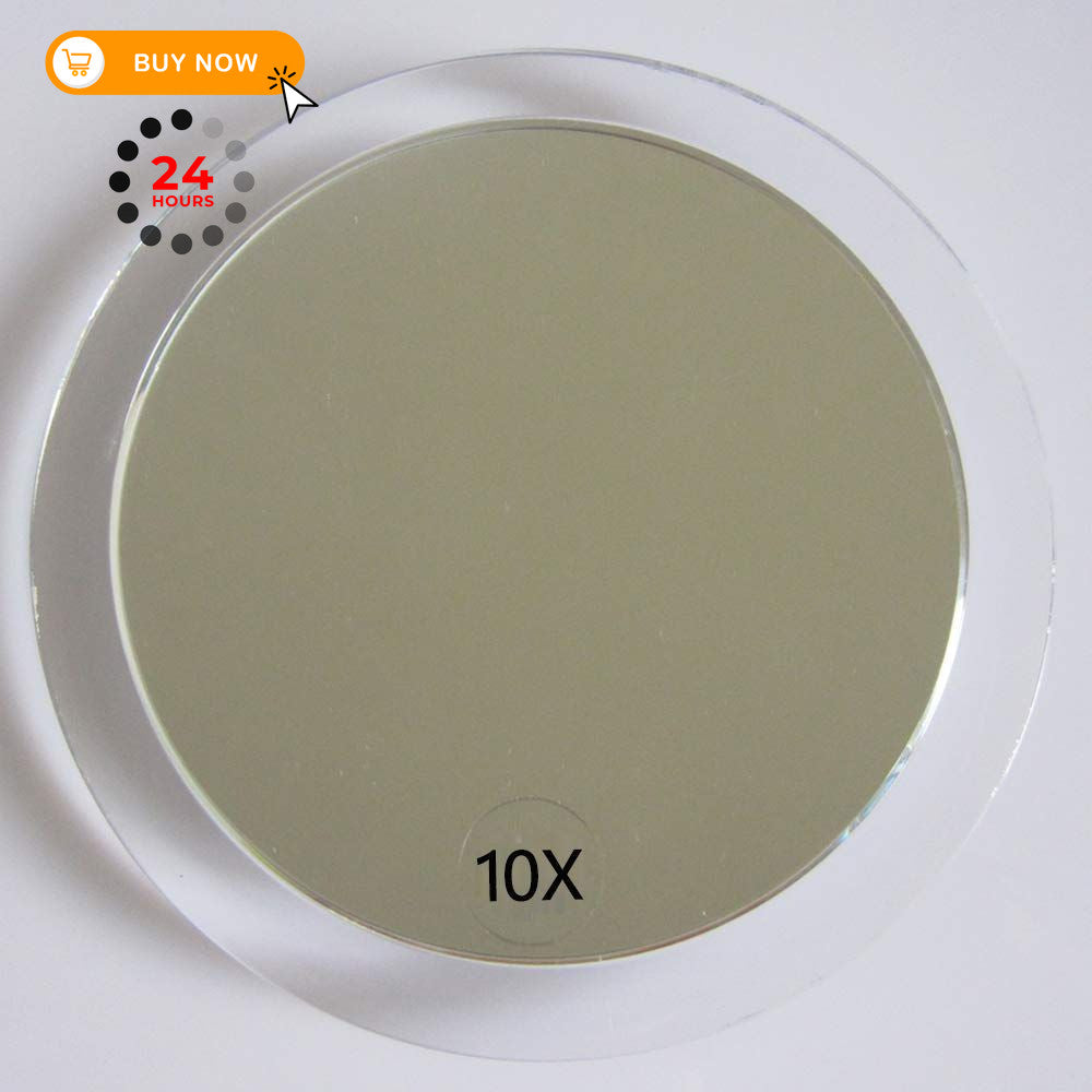 10X Magnifying Mirror with Suction Cups - Portable Bathroom & Travel Mirror, 6-Inch Round