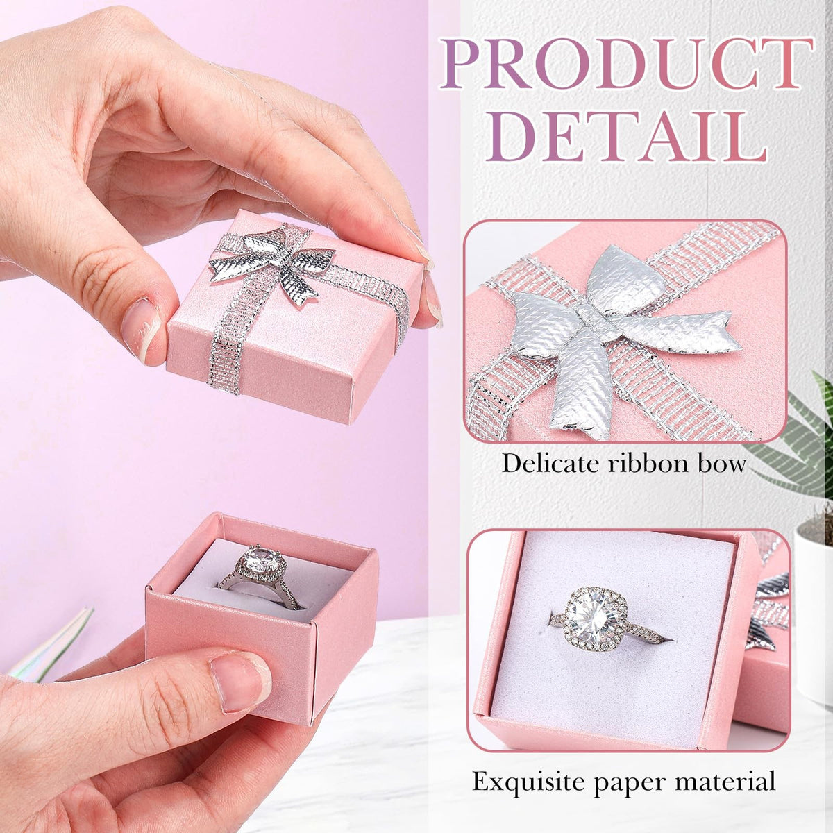 Set of 72 Jewelry Ring Boxes with Colorful Ribbon Bows, 1.6 x 1.6 Inches