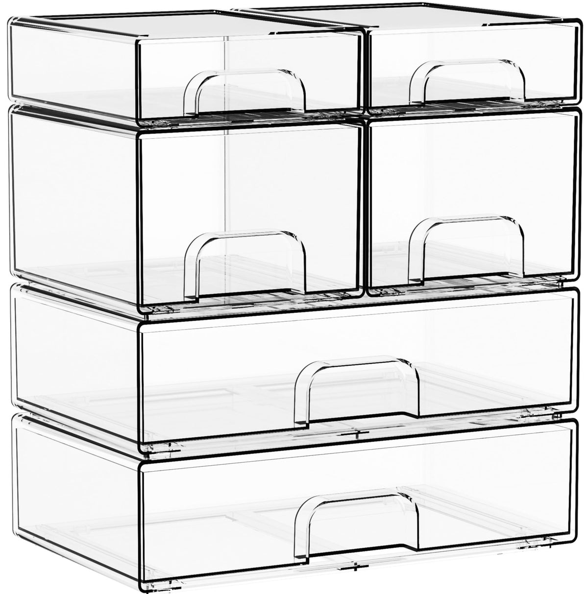 6 Pack Clear Stackable Acrylic Storage Drawers Bathroom Organizer