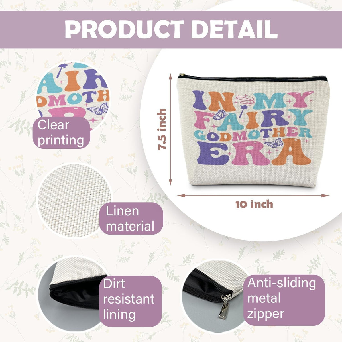 Fairy Godmother Makeup Bag for Women, Gift for Godmother, Canvas Cosmetic Organizer