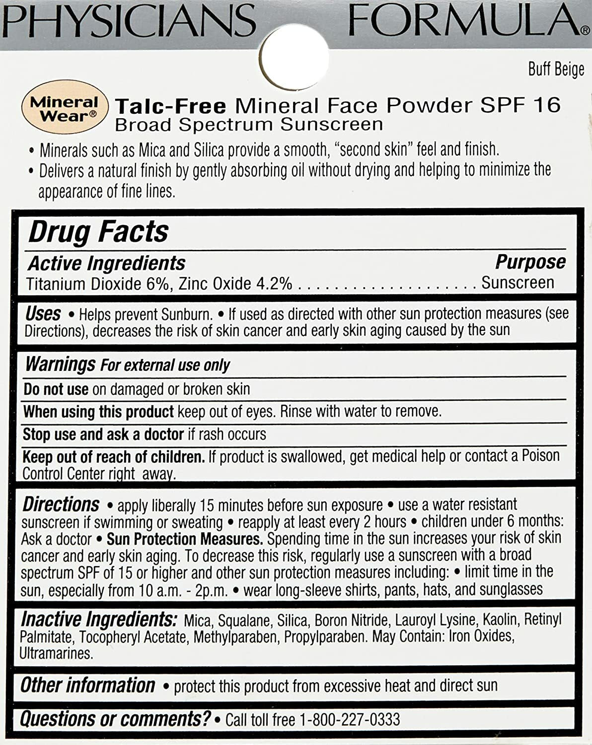 Mineral Face Powder with SPF 16 - Talc-Free, Sensitive Skin, Buff Beige