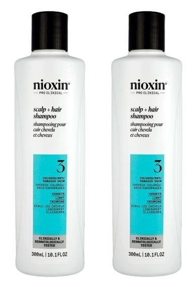 2 x NIOXIN SCALP + HAIR THICKENING SYSTEM 3 SHAMPOO ~ PACK OF