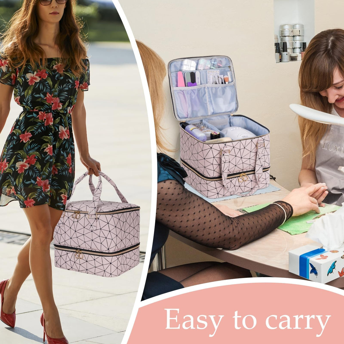 Nail Polish Organizer Bag Holds 42 Bottles Travel Storage Case with Handle