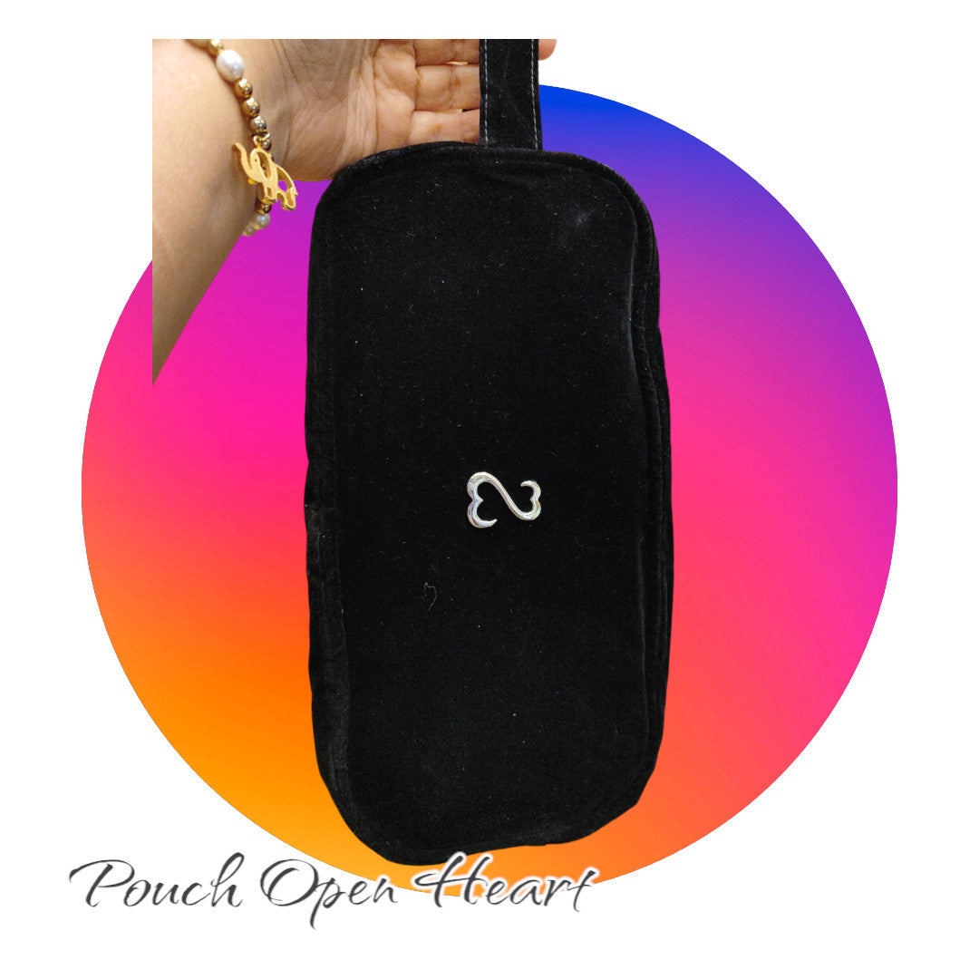 Open Heart Beaute Black Velvet Makeup Bag with 2 Compartments and Zippers