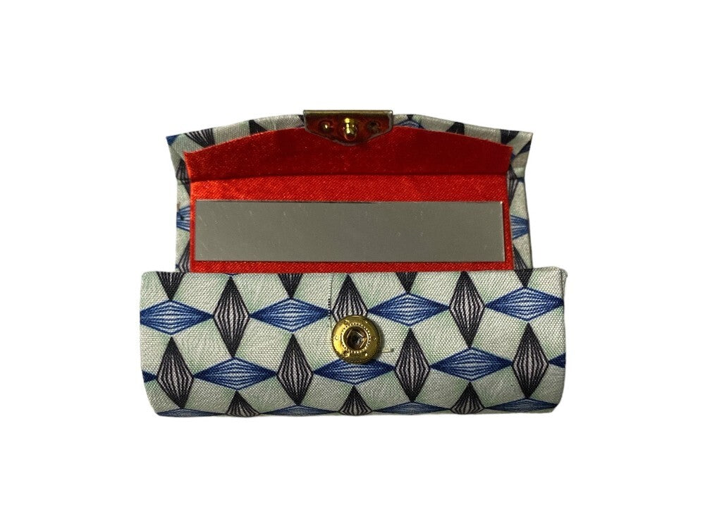 Colorful Diamond Pattern Lipstick Case with Mirror - Compact Cosmetic Holder