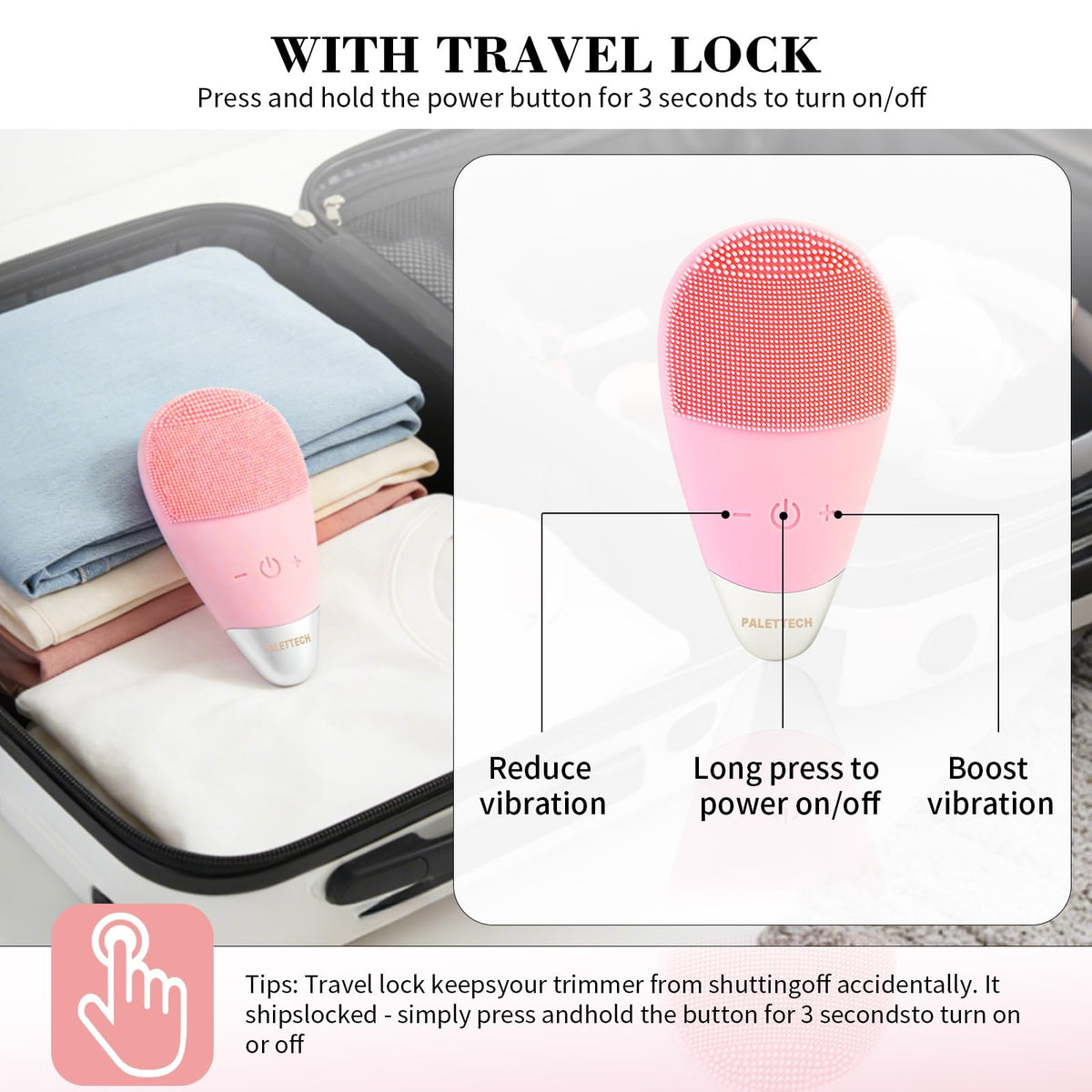 Rechargeable Silicone Facial Cleansing Brush with 5 Pink Modes & Metal Massage Head