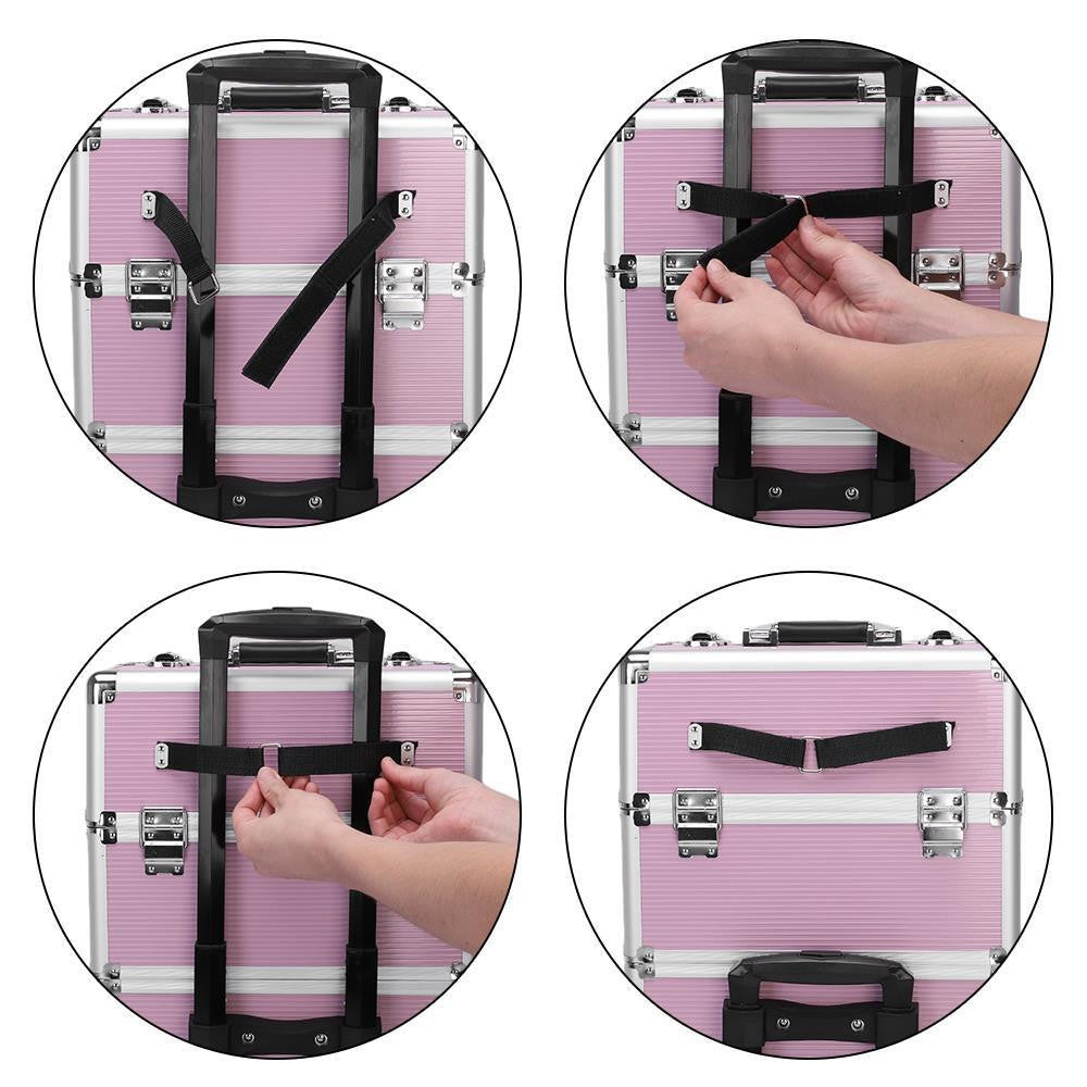 3-in-1 Aluminum Makeup Train Case with Lockable Trolley for Travel & Salon