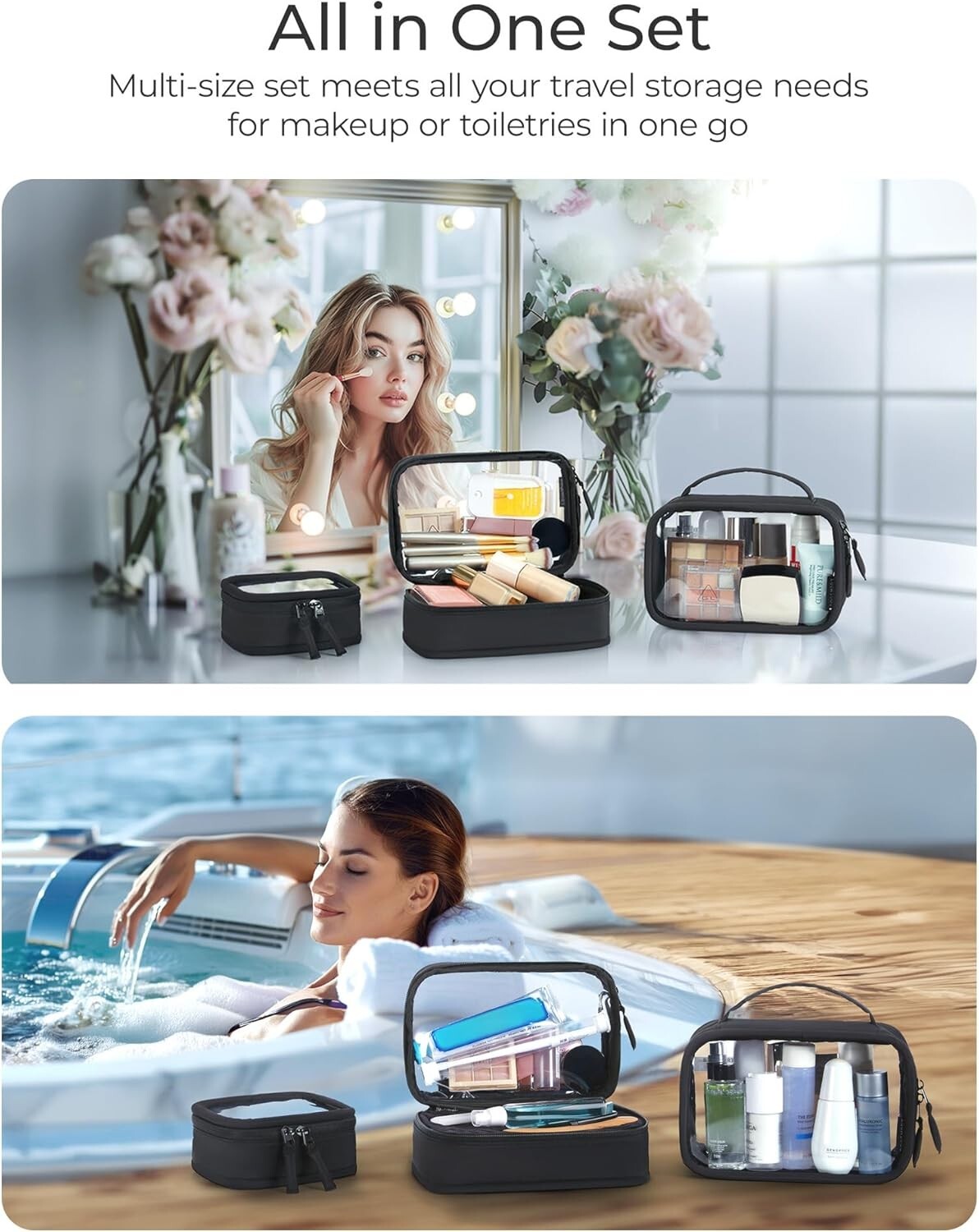 Water-Resistant TSA Makeup and Toiletry Bag with Clear PVC Panel
