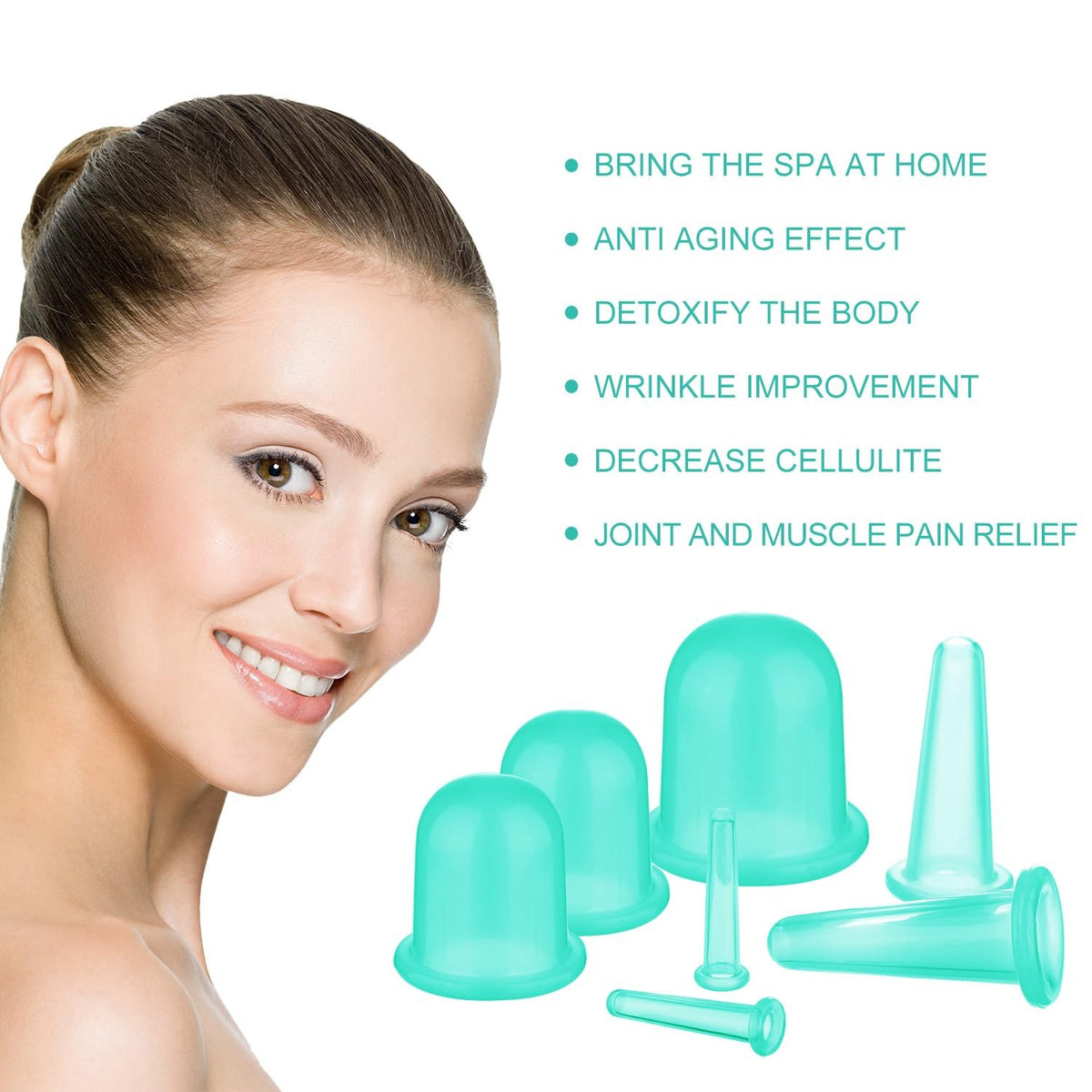 Facial Cupping Set with Exfoliating Brush - Silicone Face Massage Kit for Skin Care