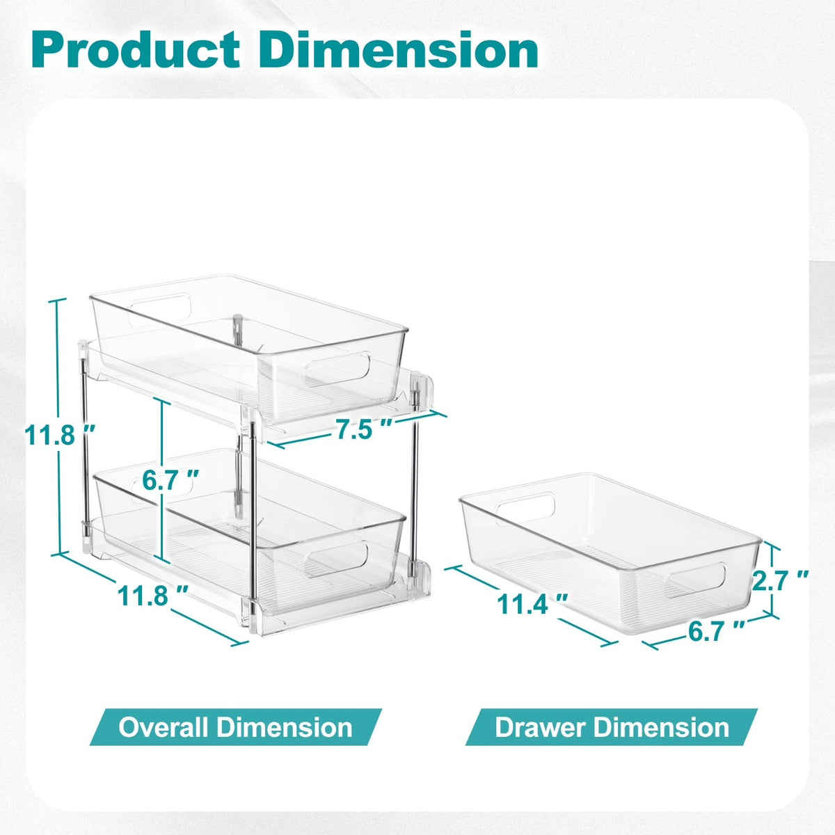 2-Pack Clear 2-Tier Pull-Out Vanity Makeup Storage Drawers