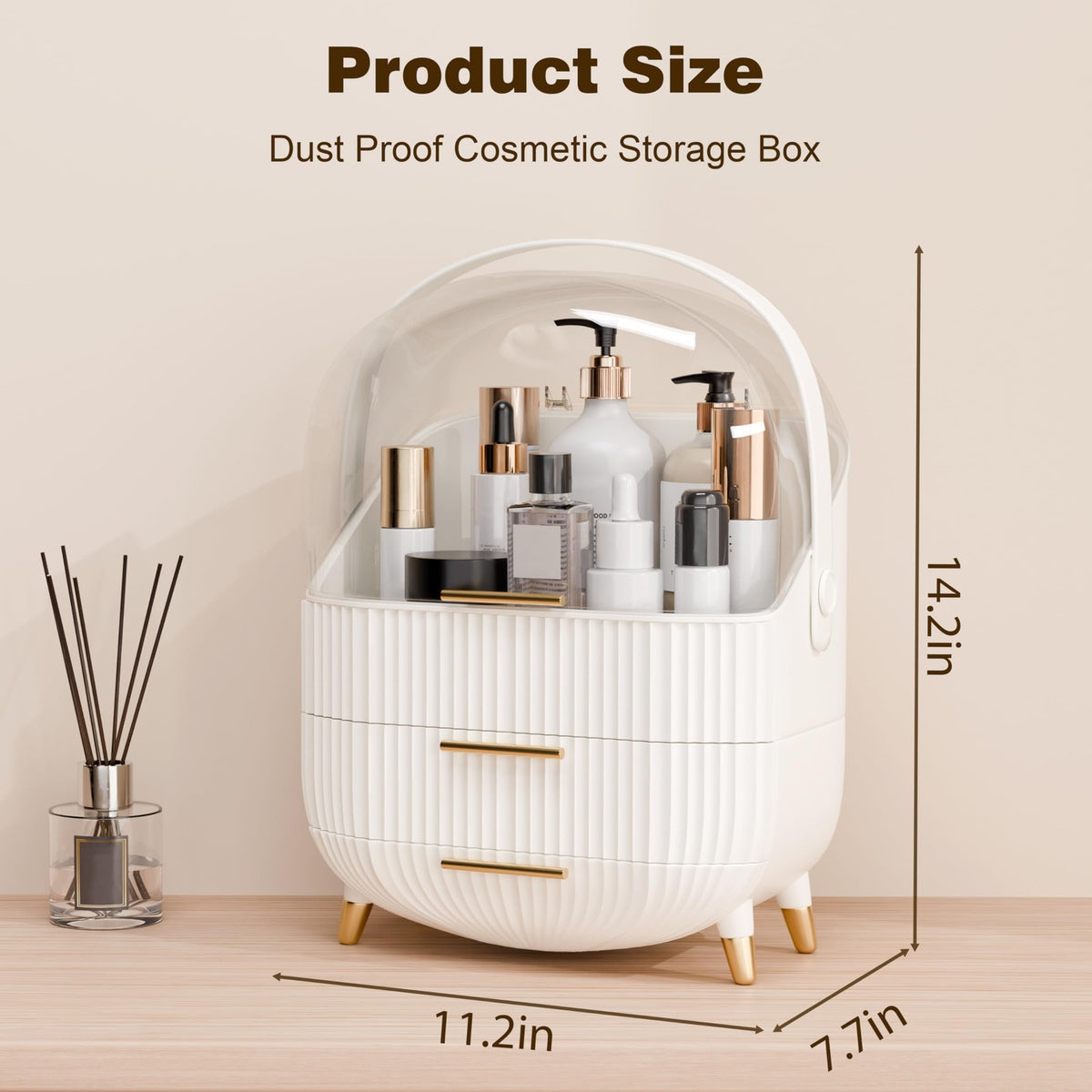 Lurcns Makeup Organizer Storage Cabinet - White, Large Capacity