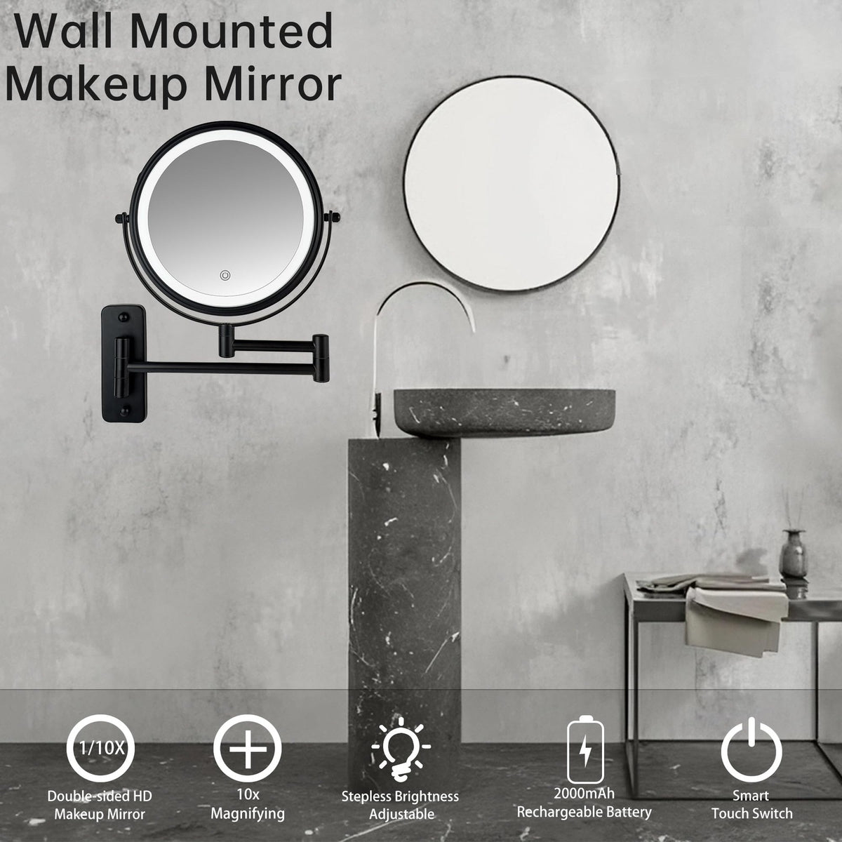 Wall Mounted Lighted Makeup Mirror with 3 Lighting Modes & 10x Magnification