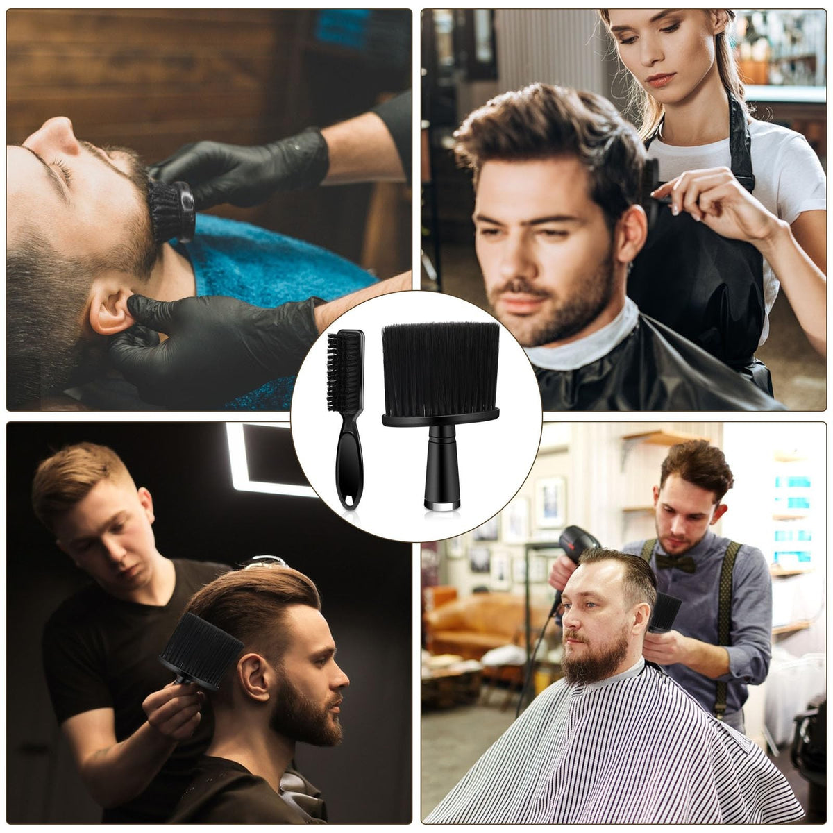 Barber Brush Set - Blade Cleaner & Neck Duster for Haircutting, Black